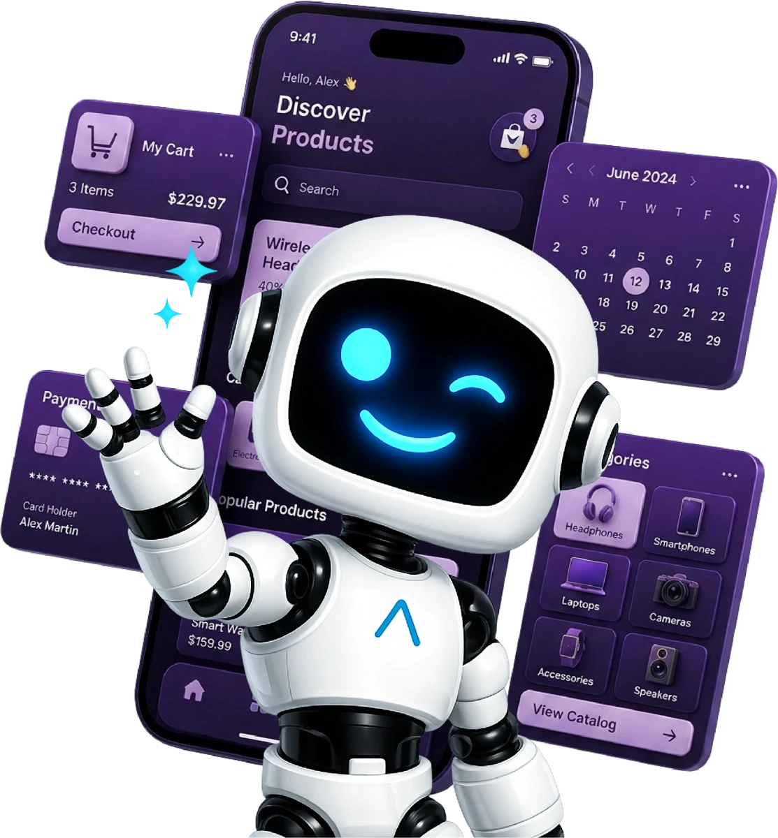 Robot APPINIZIO mostrando capacidades digitales en dispositivos móviles